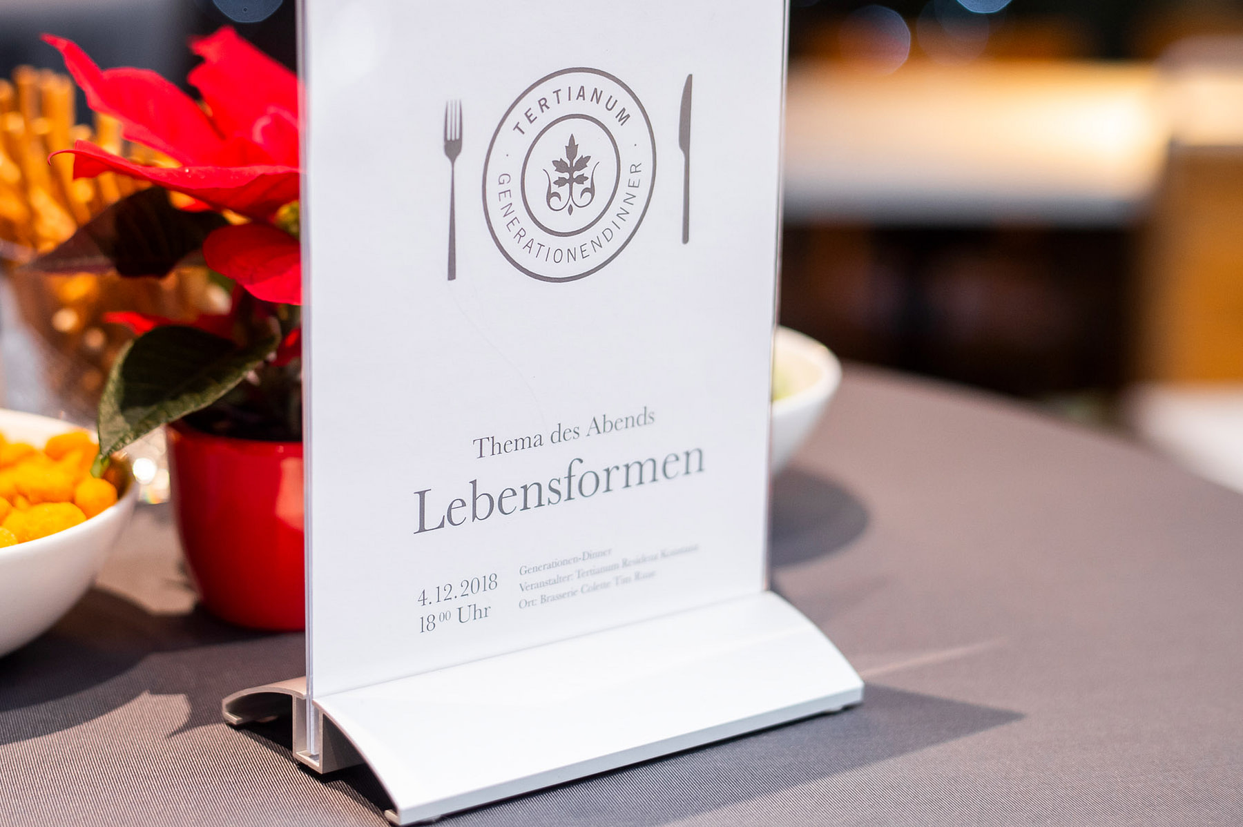 Tertianum Generationen Dinner - Tischaufsteller des Generationen Dinner 2018