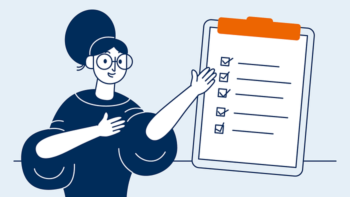 Illustration - Frau mit Brille und Checkliste auf Clipboard