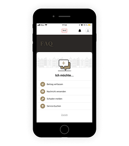 'Ich möchte..'-Ansicht RAS Concierge App auf Mobiltelefon
