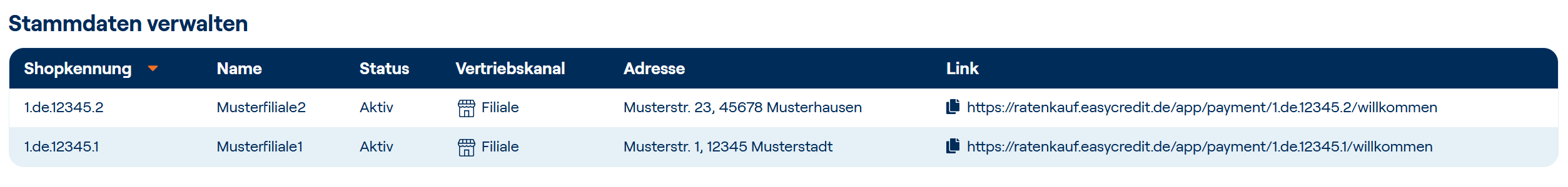 Shop Stammdaten