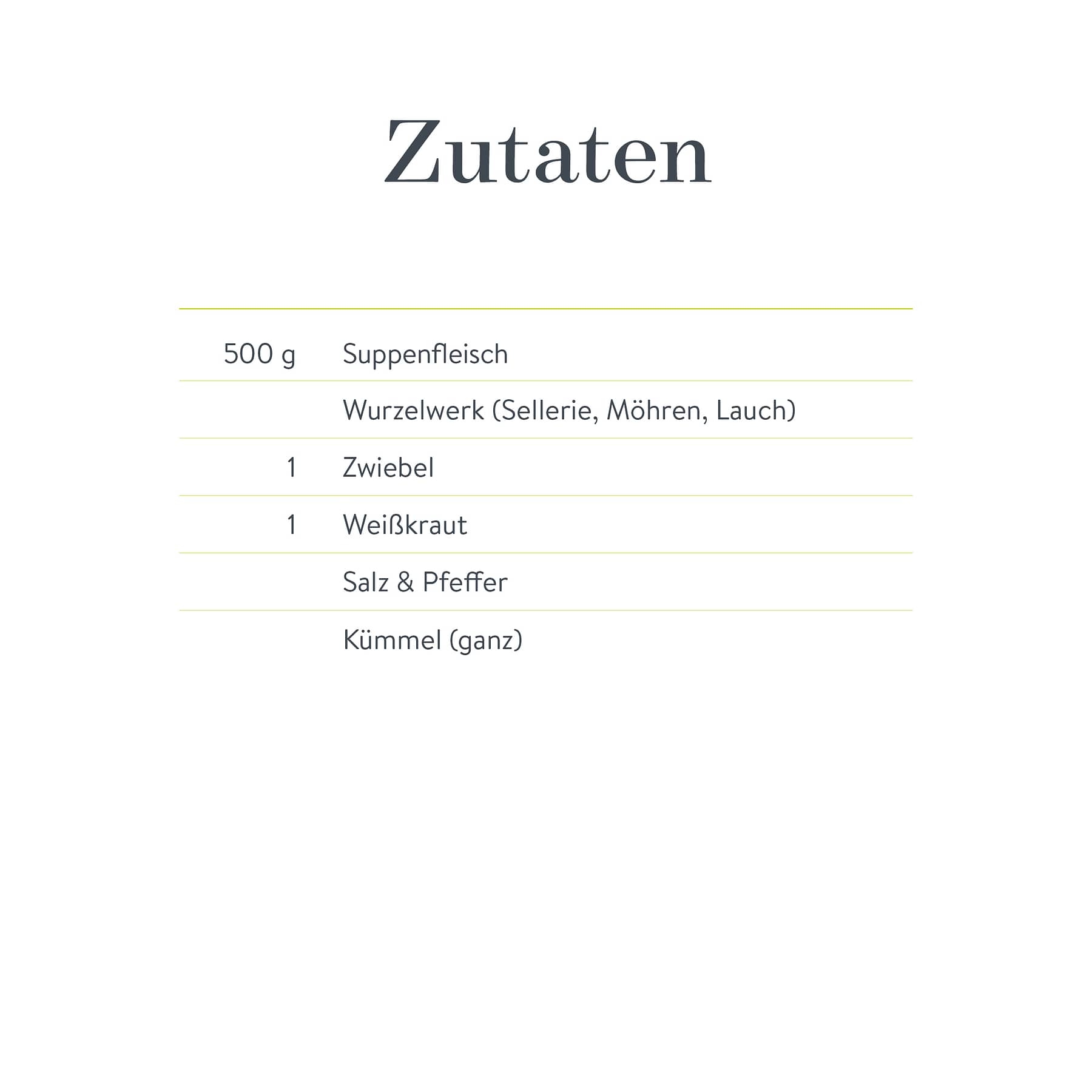 Zutaten-Liste für das Rezept 'Weisskraut-Eintopf' von Colette Cares