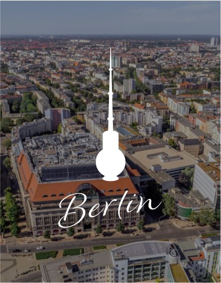 Luftbild der Tertianum Residenz Berlin mit Grafik und Schriftzug 'Berlin' im Vordergrund