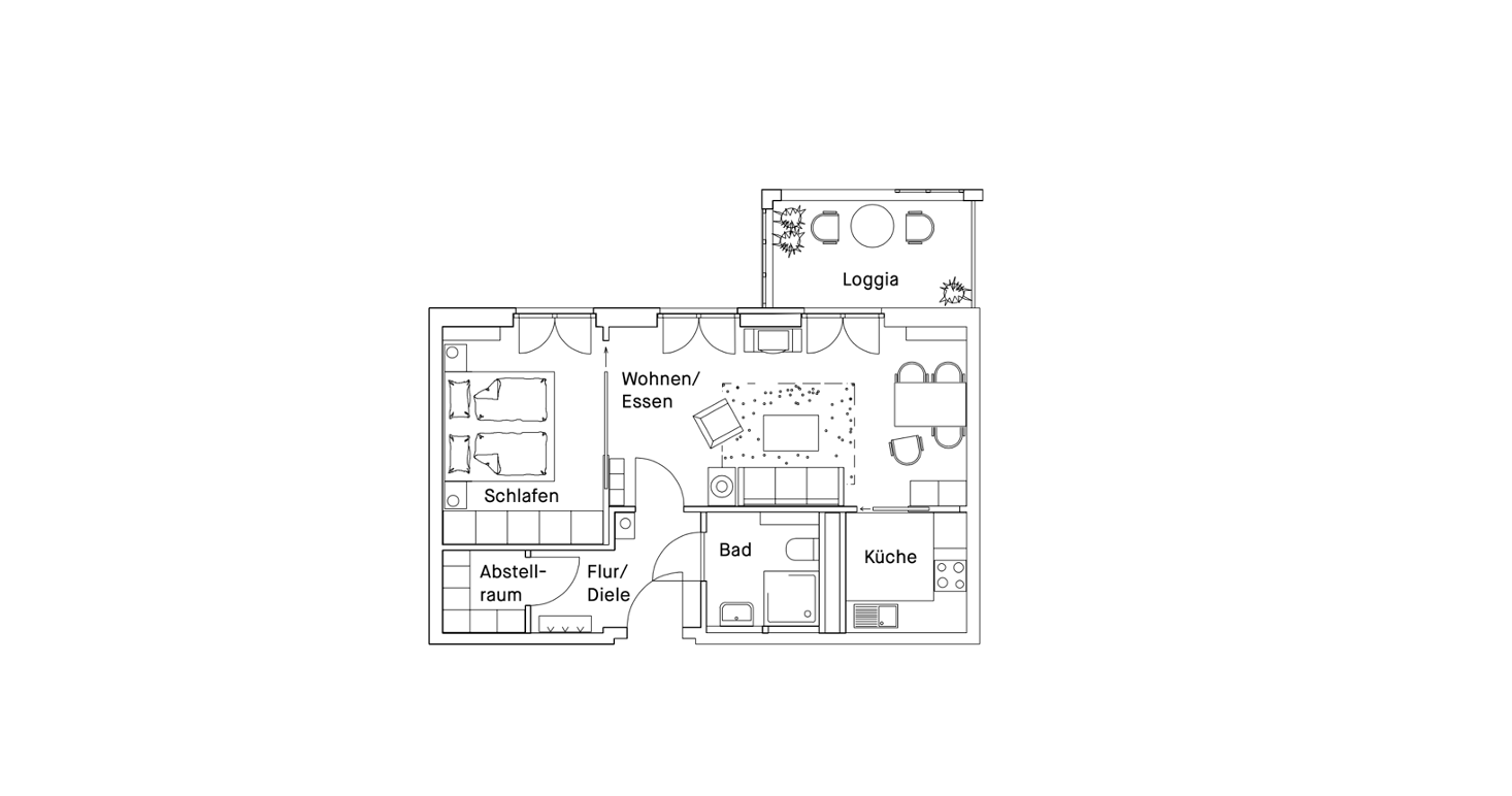 Grundriss einer 2 Zimmer Wohnung in der Seniorenresidenz München