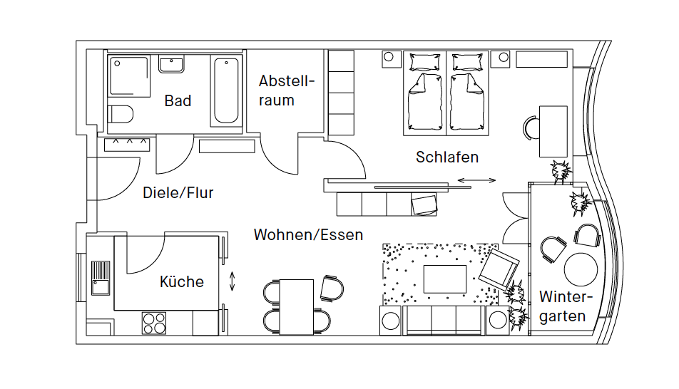Grundriss einer 2 Zimmer Wohnung in Berlin