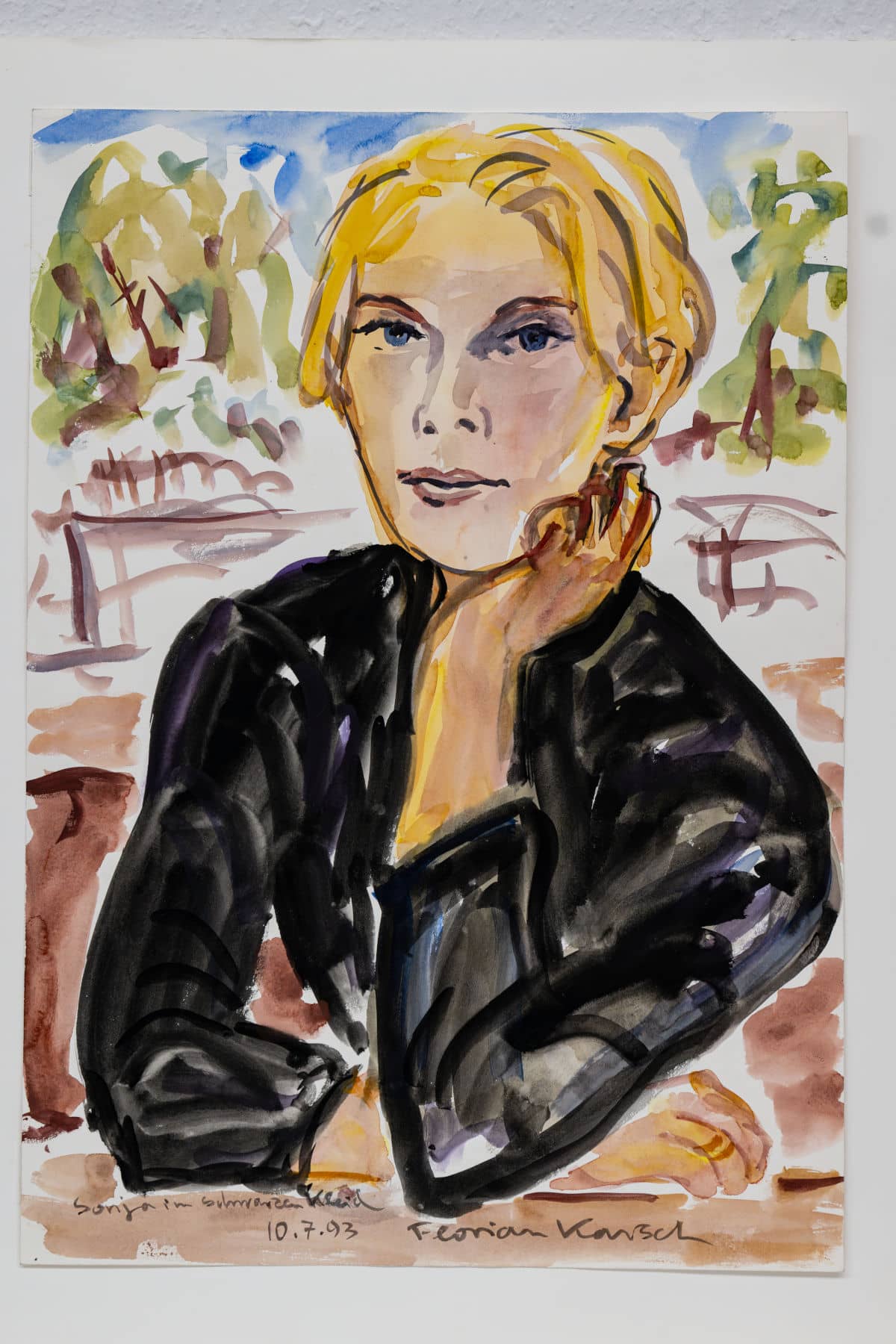 Sonja im schwarzen Kleid, Aquarell, Florian Karsch 1993