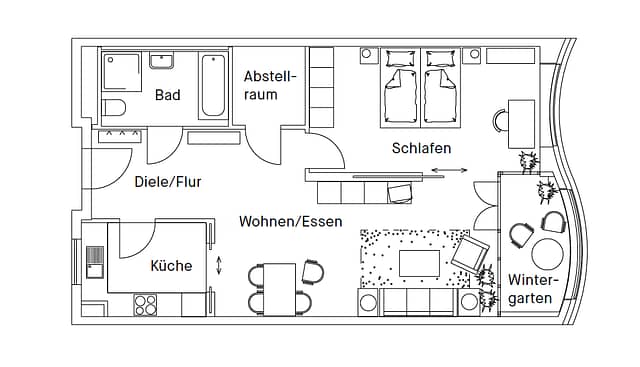 Grundriss einer 2 Zimmer Wohnung in Berlin