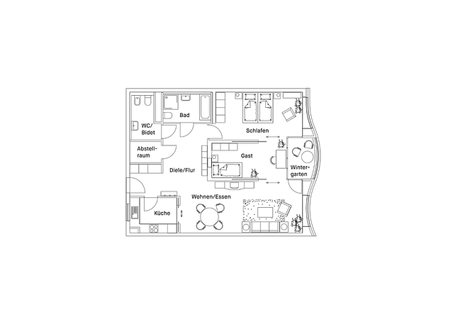 Grundriss einer 3 Zimmer Wohnung in der Seniorenresidenz Berlin