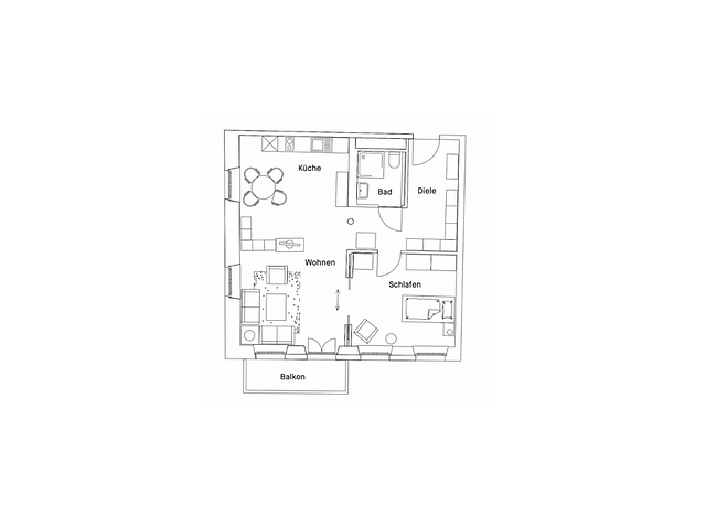 Grundriss einer 2 Zimmer Wohnung in der Seniorenresidenz Konstanz