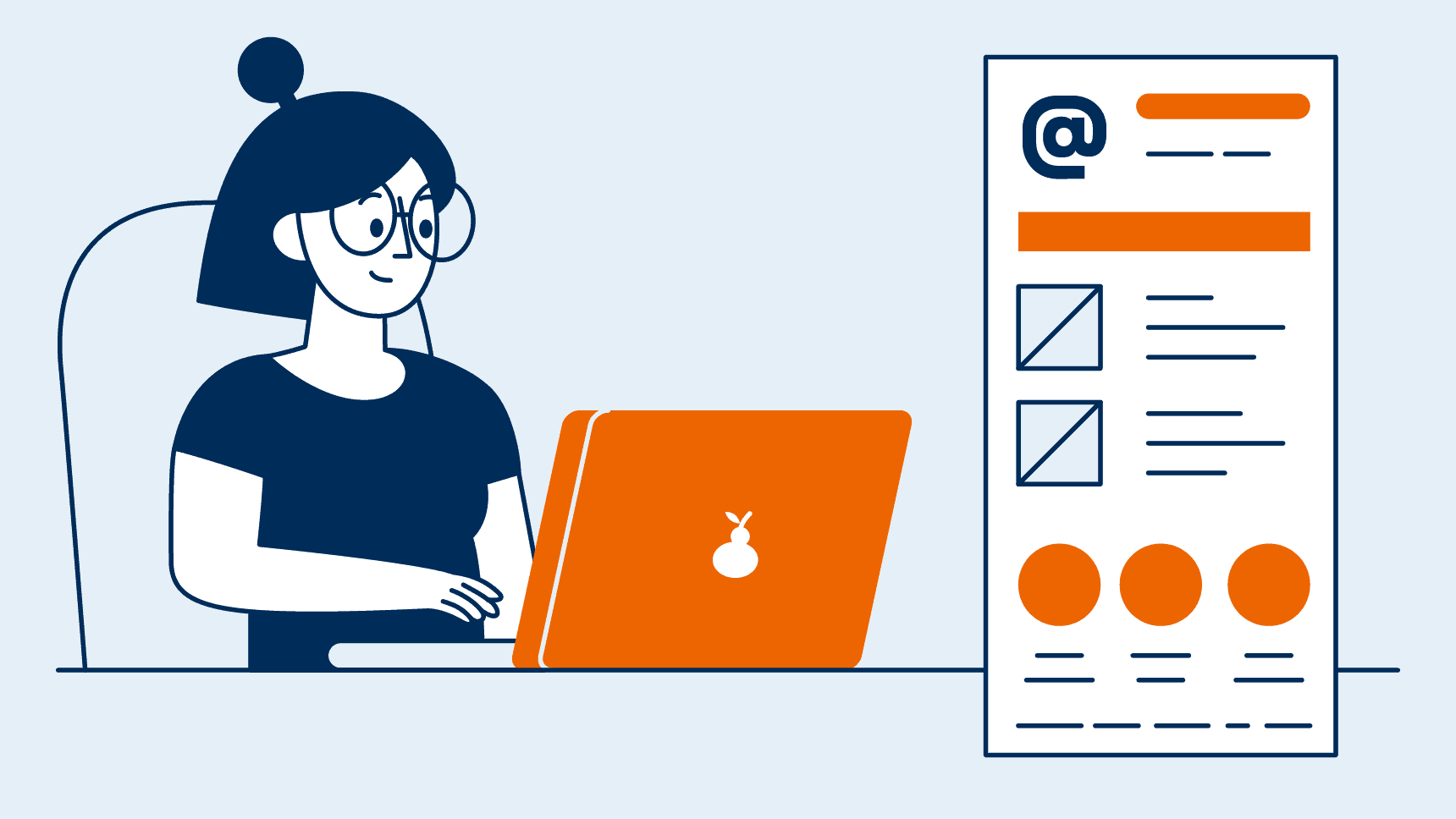 Illustration - Frau an Laptop und easyCredit-Ratenkauf Newsletter-Vorlagen