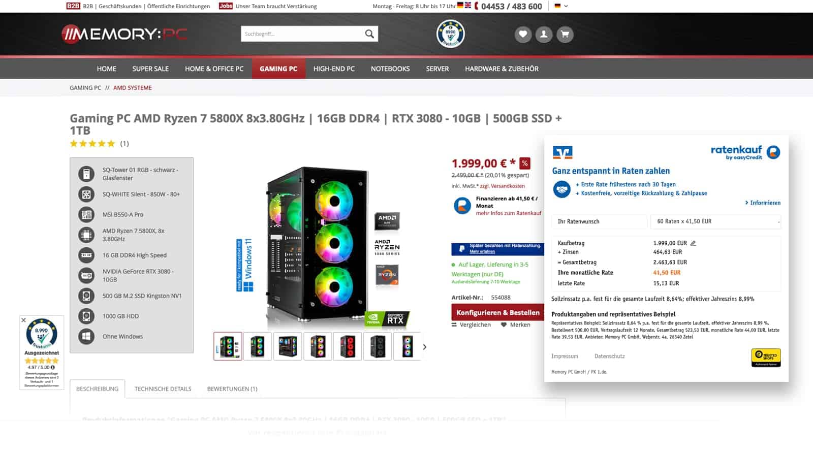 Memorypc Artikel Mit Ratenrechner 1600x900