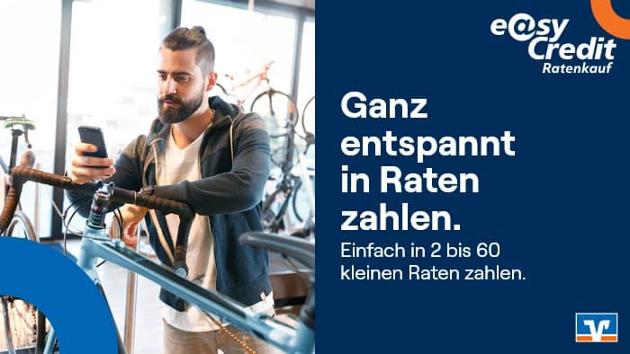 Banner Bike Branche: Ganz entspannt in Raten zahlen. Einfach in 2 bis 60 kleinen Raten zahlen. easyCredit-ratenkauf