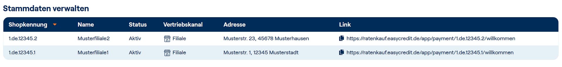 Shop Stammdaten