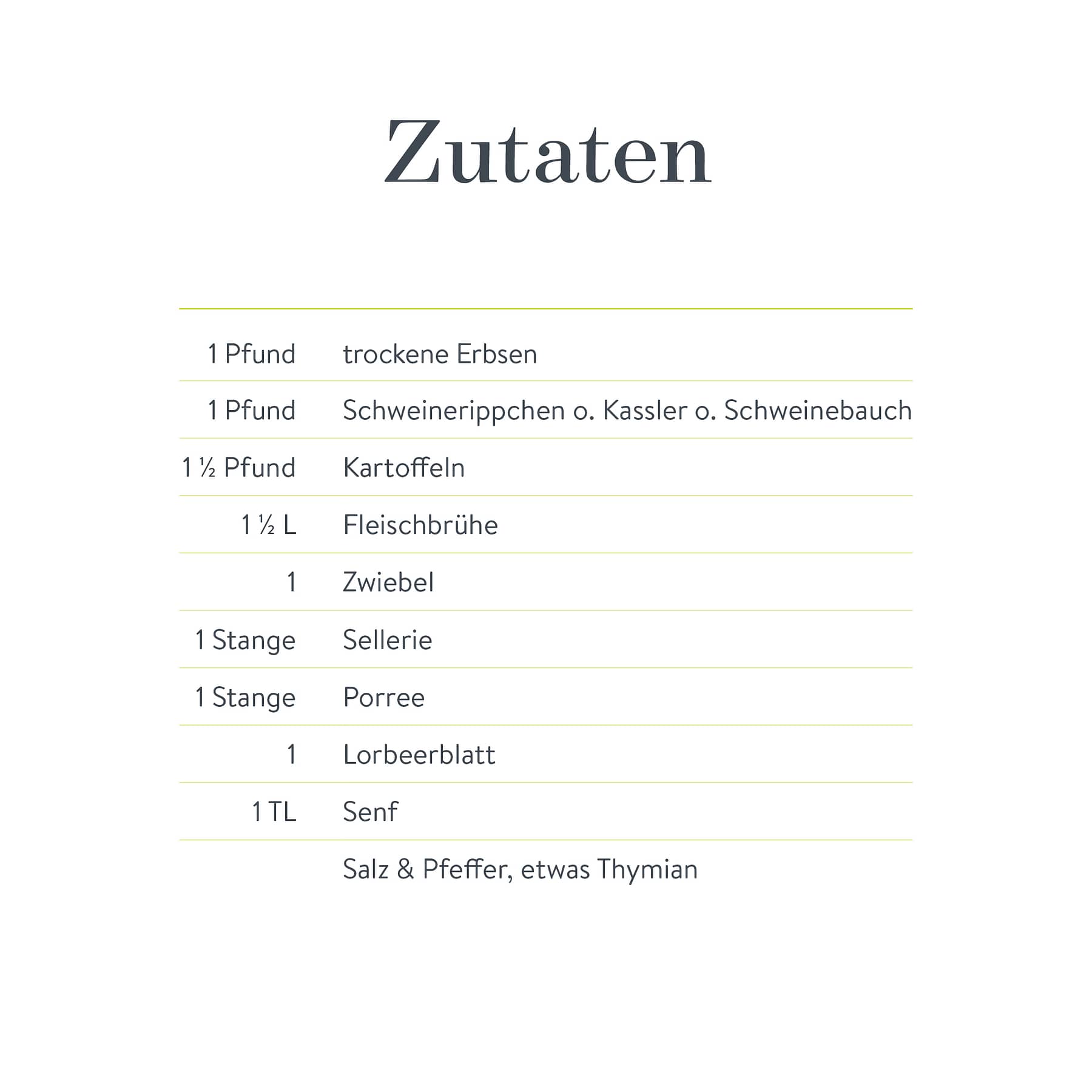 Zutaten für das Rezept 'Erbsensuppe' von Colette Cares